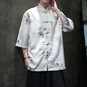 夏季风男装唐装短袖衬衫新中式大码宽松复古衬衣A118-C19P65图片