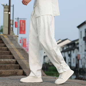 风男装春夏新款盘扣宽松束脚提花大码休闲裤A118-K111P70控98图片