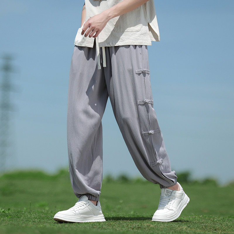 春夏风亚麻休闲裤新中式棉麻大码盘扣束脚裤男A118-K301P75,男装休闲裤,电商A118
