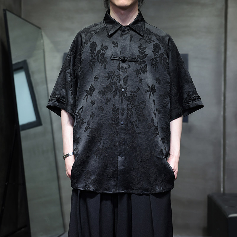 夏季风唐装冰丝短袖提花衬衫中式复古大码汉服男A118-C28P65图片