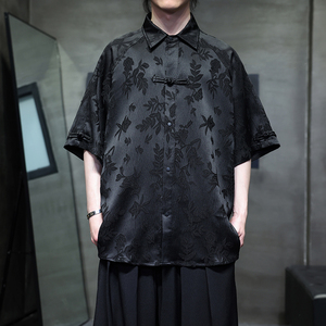 夏季风唐装冰丝短袖提花衬衫中式复古大码汉服男A118-C28P65图片