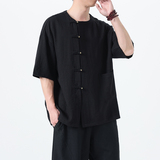 夏季风中式改良唐装短袖复古大码透气T恤男A118-T008P70控99，男装T恤，电商A118