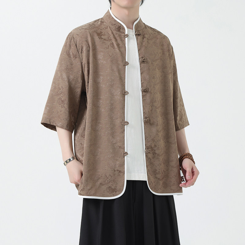夏季风唐装短袖印花衬衫冰丝盘扣大码汉服男A118-C03P65控88图片