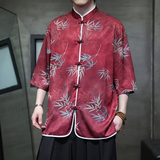 2025夏季风男装中式唐装印花复古冰丝短袖衬衫A118-C02P65，男装衬衫，电商A118