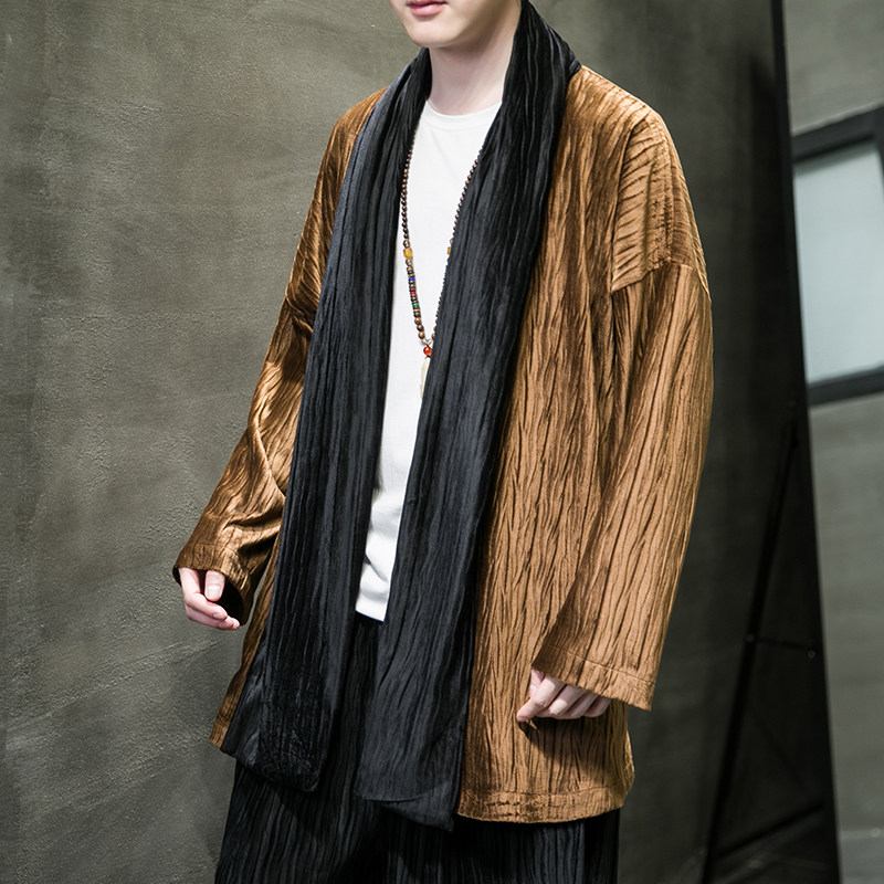 秋冬季风男装丽丝绒压邹中长款风衣汉服外套DS-A118-F006-P70,男装风衣,电商A118