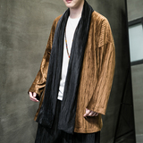 秋冬季风男装丽丝绒压邹中长款风衣汉服外套DS-A118-F006-P70，男装风衣，电商A118