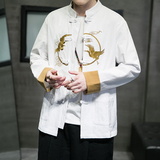 秋季风男装衬衫新中式棉麻唐装汉服绣花夹克外套A118-SY61P75，男装夹克，电商A118