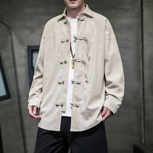 秋冬风男装灯芯绒中式复古压花衬衫唐装汉服外套A118-C828P70图片