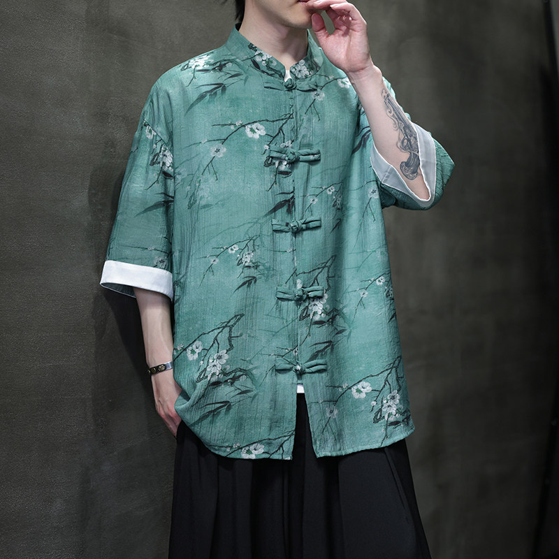夏季风男装唐装短袖衬衣新中式复古大码汉服衬衫A118-C18P65,男装T恤,电商A118