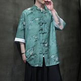 夏季风男装唐装短袖衬衣新中式复古大码汉服衬衫A118-C18P65，男装T恤，电商A118