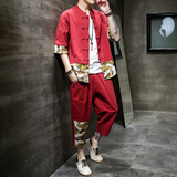夏季风唐装汉服大码中式复古短袖套装两件套男A118-TZ206P100，男装休闲套装，电商A118