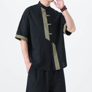 夏季风棉麻短袖唐装中式复古大码透气衬衫男A118-C031P70控99图片