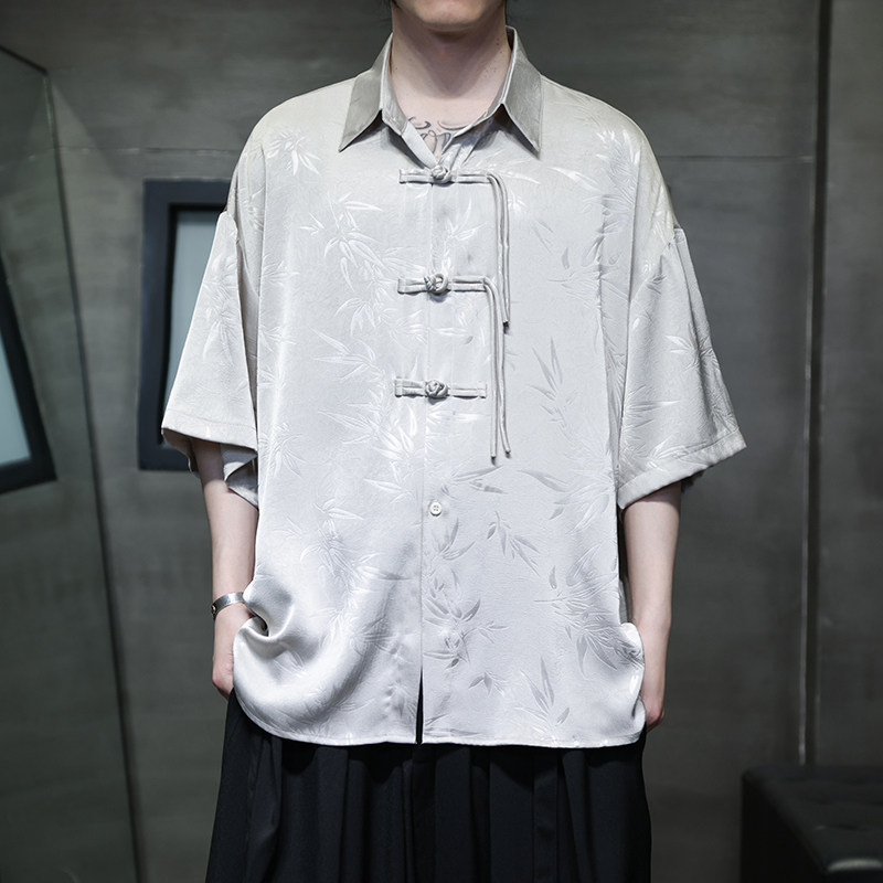夏季风唐装短袖盘扣衬衫印花大码衬衣汉服男A118-C12P65控88图片