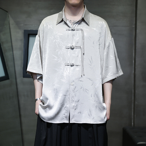 夏季风唐装短袖盘扣衬衫印花大码衬衣汉服男A118-C12P65控88图片