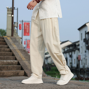 春夏风裤子男复古宽松大码盘扣提花休闲裤男A118-K112P60控88图片