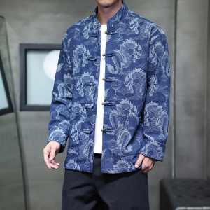 春季风新中式唐装汉服复古大码牛仔夹克外套男A118-A8813P135
