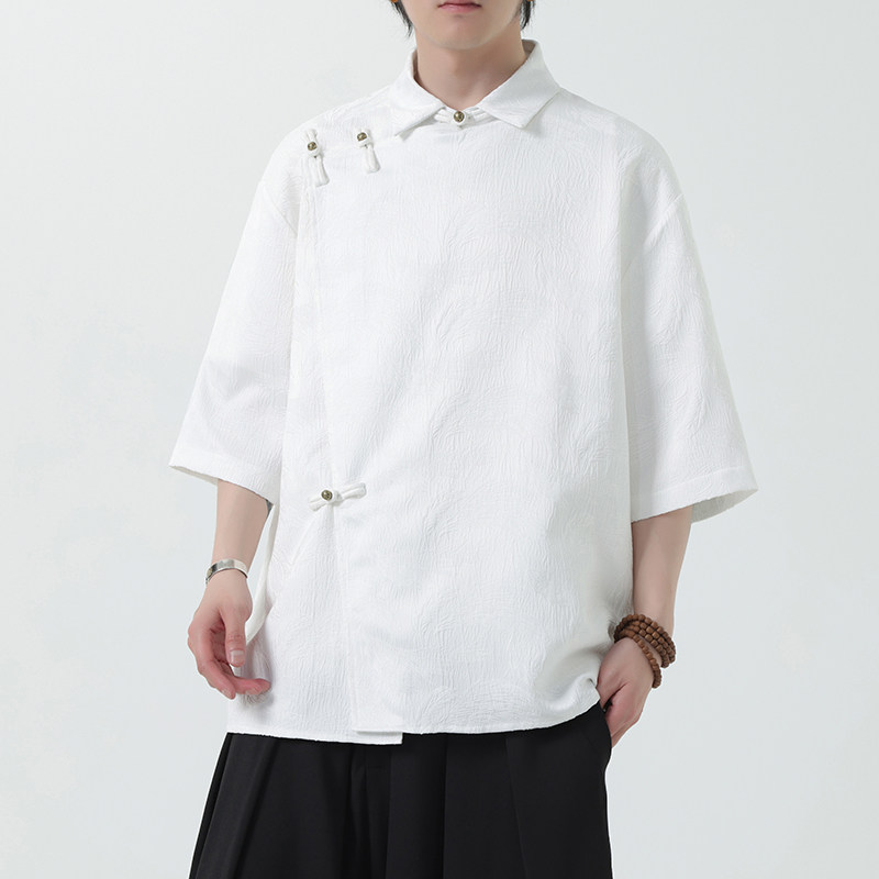夏季风衬衫汉服五分袖唐装铜扣中式上衣男装A118-C08P65控88,男装T恤,电商A118