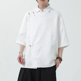 夏季风唐装男装五分袖衬衫复古提花铜扣衬衣A118-C08P65控88，男装T恤，电商A118