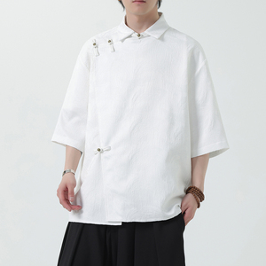 夏季风衬衫汉服五分袖唐装铜扣中式上衣男装A118-C08P65控88