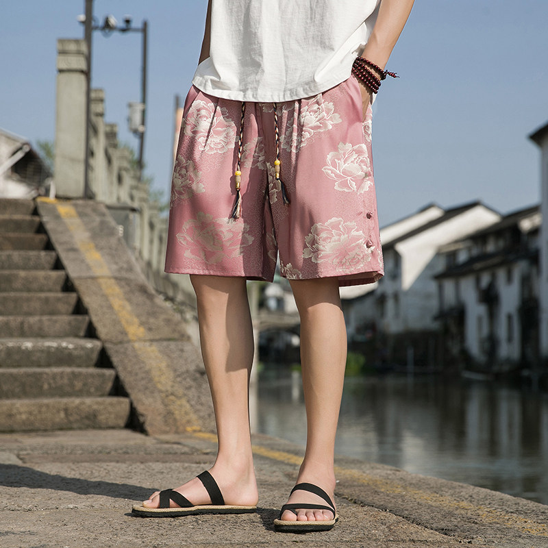 夏季风冰丝透气大码五分裤新中式短裤沙滩裤男A118-DK907P50，男装牛仔裤，电商A118