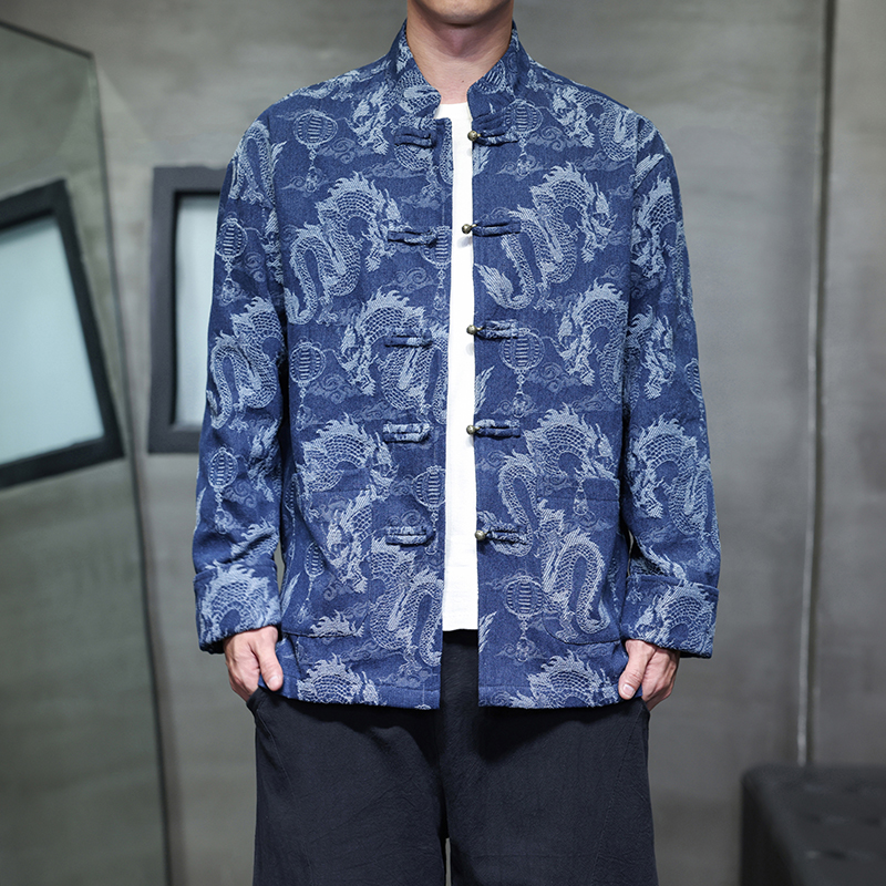 春季风新中式唐装汉服复古大码牛仔夹克外套男A118-A8813P135，男装夹克，电商A118