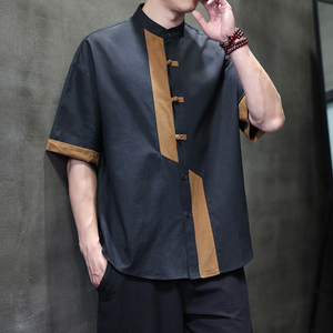 夏季风短袖衬衫唐装汉服中式复古大码衬衣男A118-C031P70控99图片