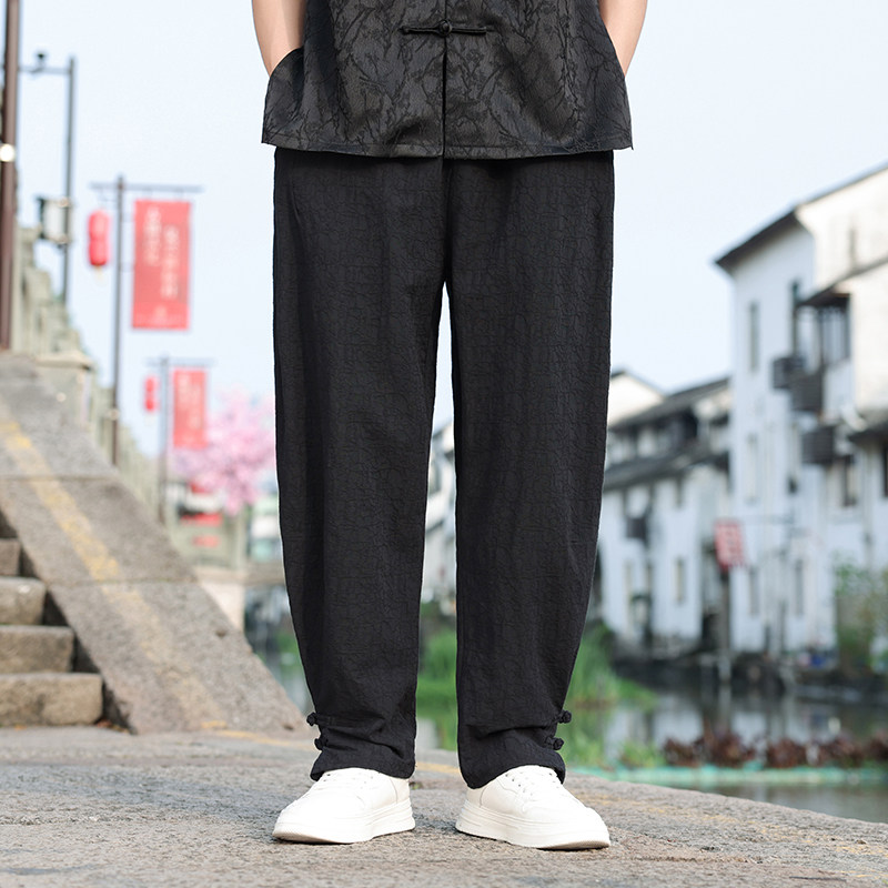 春夏风宽松束脚棉麻大码复古提花休闲裤男A118-K112P60控88,男装休闲裤,电商A118