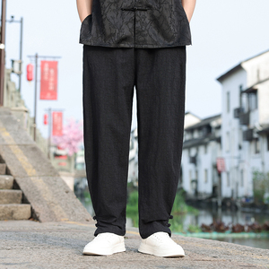 春夏风宽松束脚棉麻大码复古提花休闲裤男A118-K112P60控88图片