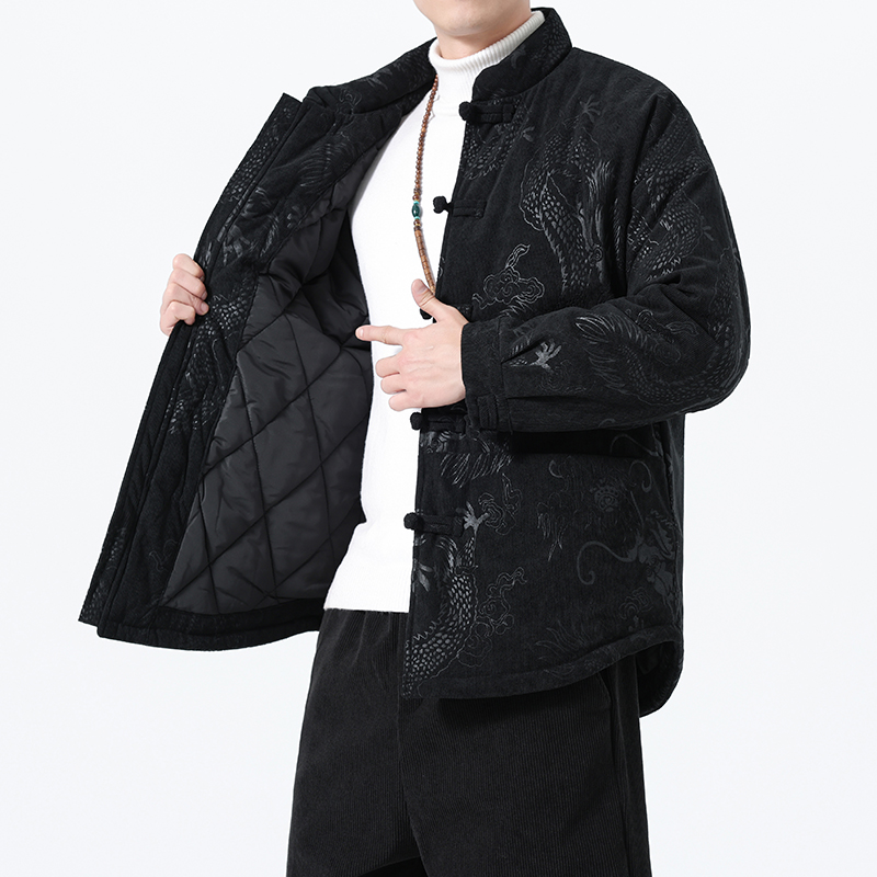 冬季风唐装棉衣灯芯绒龙纹复古保暖男士外套A118-MY6612P145，男装棉衣，电商A118