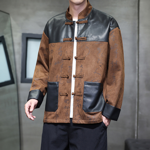 春季风夹克新中式唐装汉服印花拼接青年外套男A118-A8831P120,宫廷金丝绒上衣怎么搭配外套图片