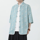 风男装短袖唐装大码衬衣中式印花衬衫汉服A118-C03P65控88，男装衬衫，电商A118