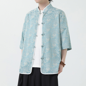 风男装短袖唐装大码衬衣中式印花衬衫汉服A118-C03P65控88图片