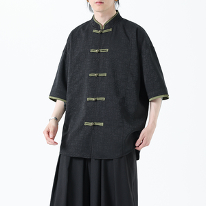夏季风男装短袖衬衫新中式唐装冰丝提花汉服A118-C27P65控88图片