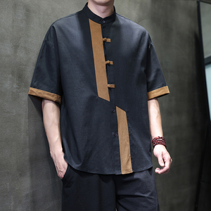 夏季风短袖衬衫唐装汉服中式复古大码衬衣男A118-C031P70控99图片