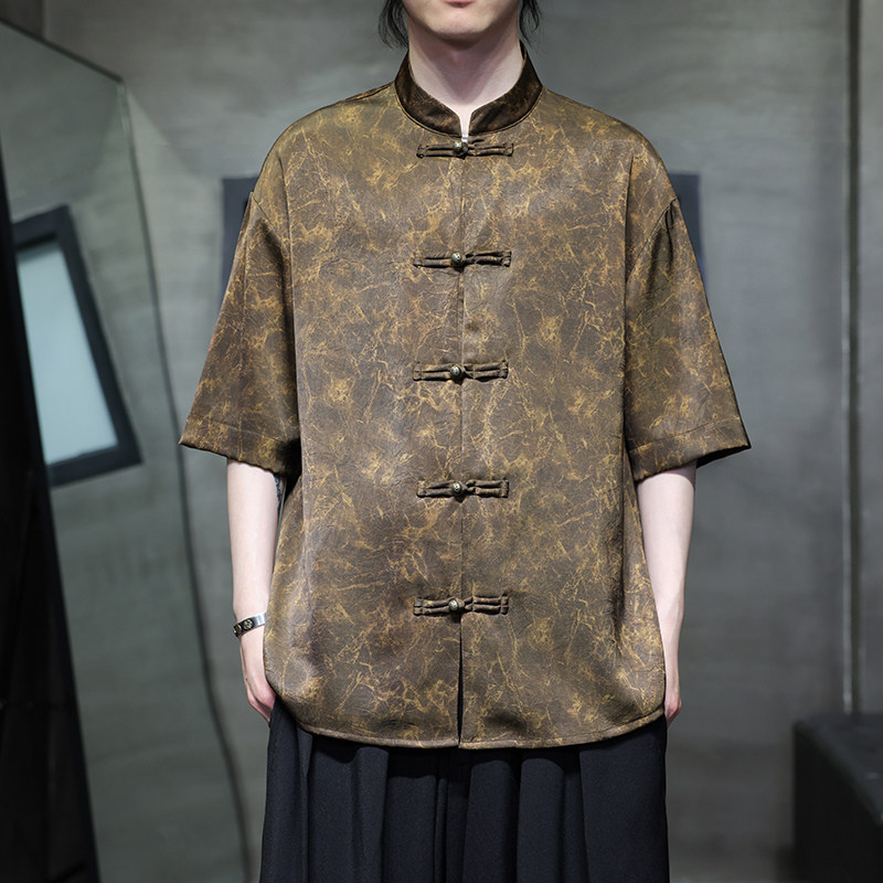 夏季风唐装冰丝短袖衬衫新中式五分袖汉服男A118-C21P65控88图片