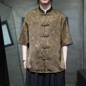 夏季风唐装冰丝短袖衬衫新中式五分袖汉服男A118-C21P65控88图片