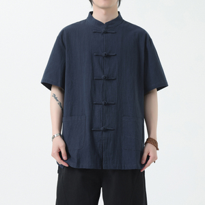夏季风男装新中式棉麻衬衫唐装短袖复古衬衣A118-C815P40控68图片