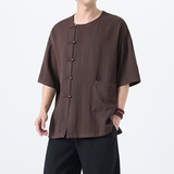 夏季风男装短袖复古唐装汉服铜扣大码T恤A118-T008P70控99，男装T恤，电商A118