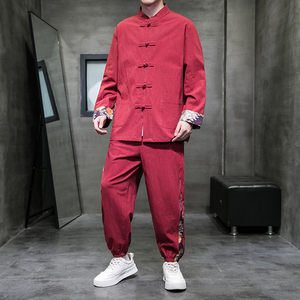 秋季风棉麻复古套装新中式唐装汉服两件套男A118-TZ205P105图片