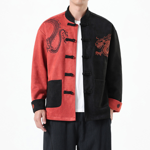 春季风男装刺绣新中式唐装拼接龙纹夹克外套A118-A8806P120,120斤吊带的穿搭图片