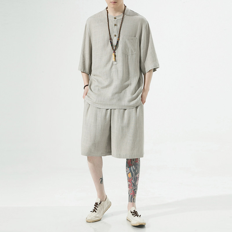 2025夏季风唐装亚麻两件套棉麻汉服男A118-TZ203P110-控168,男装民族服装,电商A118