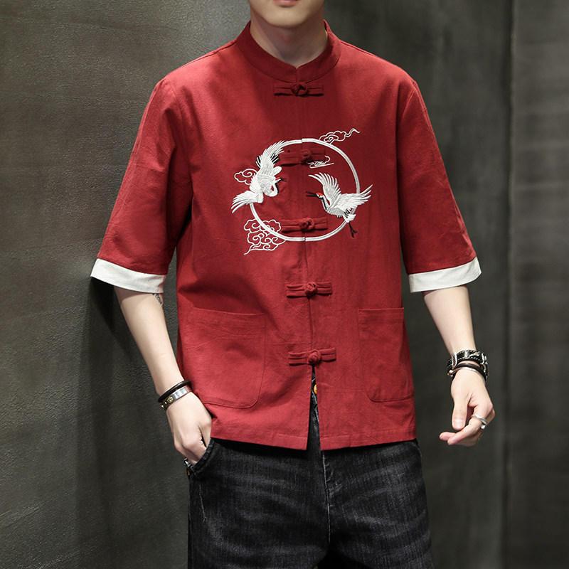 2025夏季风男装唐装汉服大码刺绣中式复古衬衫A118-C701P60,男装衬衫,电商A118