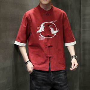 2025夏季风男装唐装汉服大码刺绣中式复古衬衫A118-C701P60图片