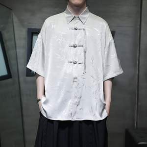 夏季风唐装复古短袖冰丝衬衫印花大码衬衣汉服男A118-C12P65图片