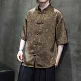 夏季风唐装冰丝短袖衬衫新中式五分袖汉服男A118-C21P65控88，男装衬衫，电商A118