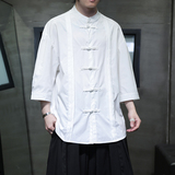 夏季风男装立领唐装冰丝盘扣大码汉服衬衫A118-C10P70控98，男装衬衫，电商A118