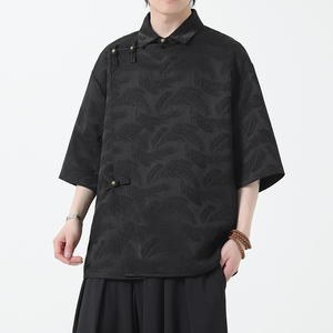 夏季风衬衫汉服五分袖斜襟铜扣中式上衣男装A118-C08P65控88图片