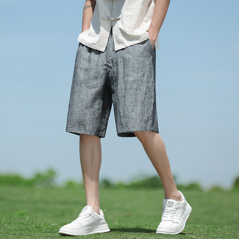 纯亚麻夏季风短裤纯色直筒休闲五分裤男A118-DK906P95,男装牛仔裤,电商A118