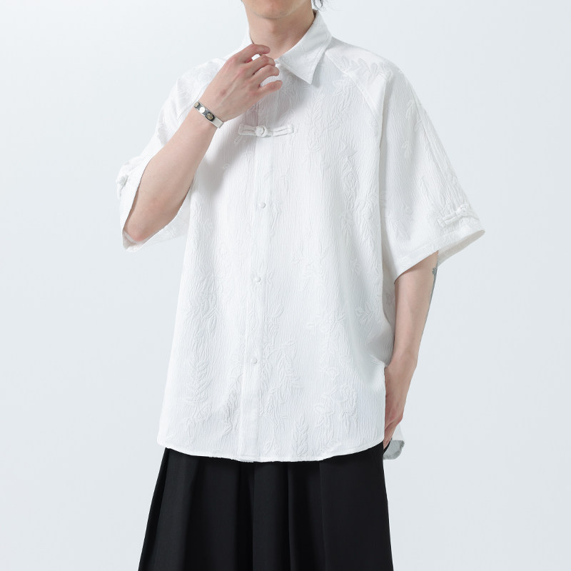 夏季风唐装新中式冰丝短袖提花衬衫汉服男A118-C28P65控88,男装T恤,电商A118
