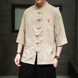 夏季风男装衬衫唐装汉服中式复古大码刺绣衬衣男A118-D51P60图片